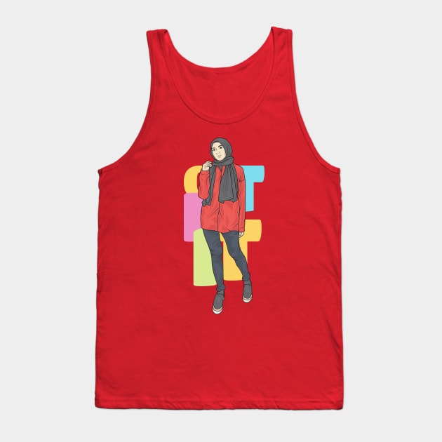 Girl In Red Outfit Tank Top by crissbahari